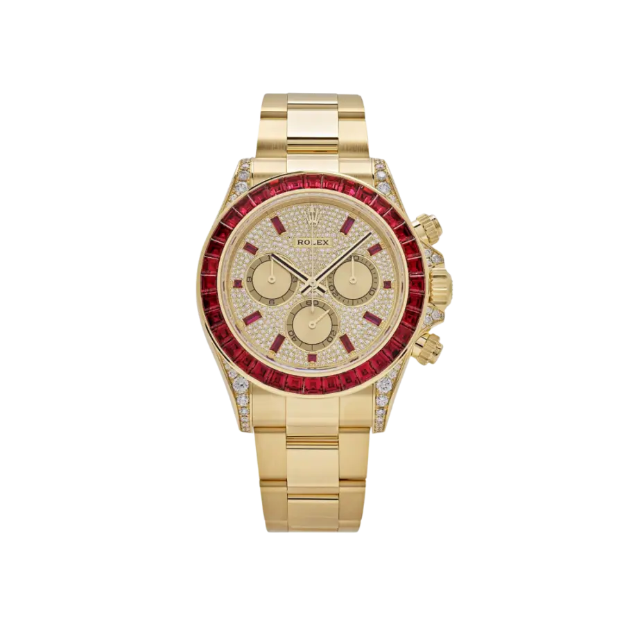 Rolex Daytona 126598TRU Yellow Gold Ruby Bezel Diamond Pave Dial