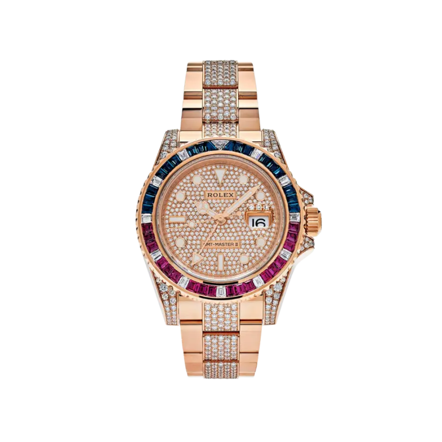 Rolex GMT-Master II 126755SARU Rose Gold Sapphire and Ruby Diamond Pave