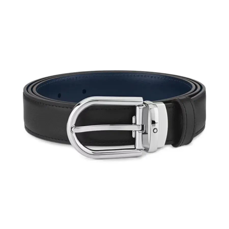 Horseshoe Buckle Black/blue 30 Reversible Leather Belt