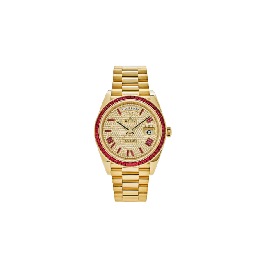 Rolex Day-Date 40 228398TRU Yellow Gold Roman Dial Ruby Bezel