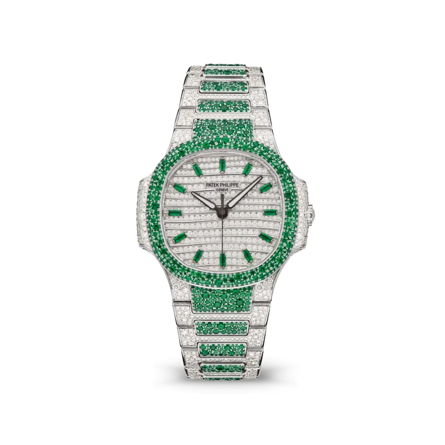 Patek Philippe Nautilus 7118/1453G 'Ladies Haute Joaillerie' White Gold Diamond Emerald Set