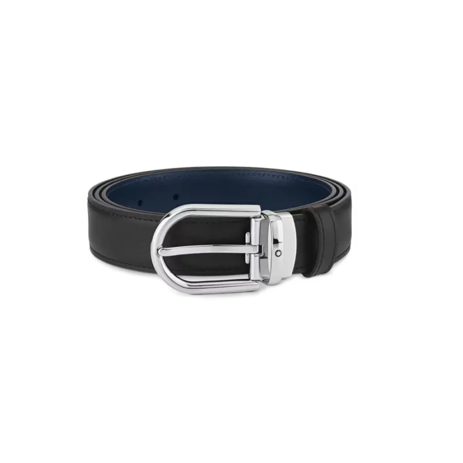 Horseshoe buckle black/blue 30 mm reversible leather belt